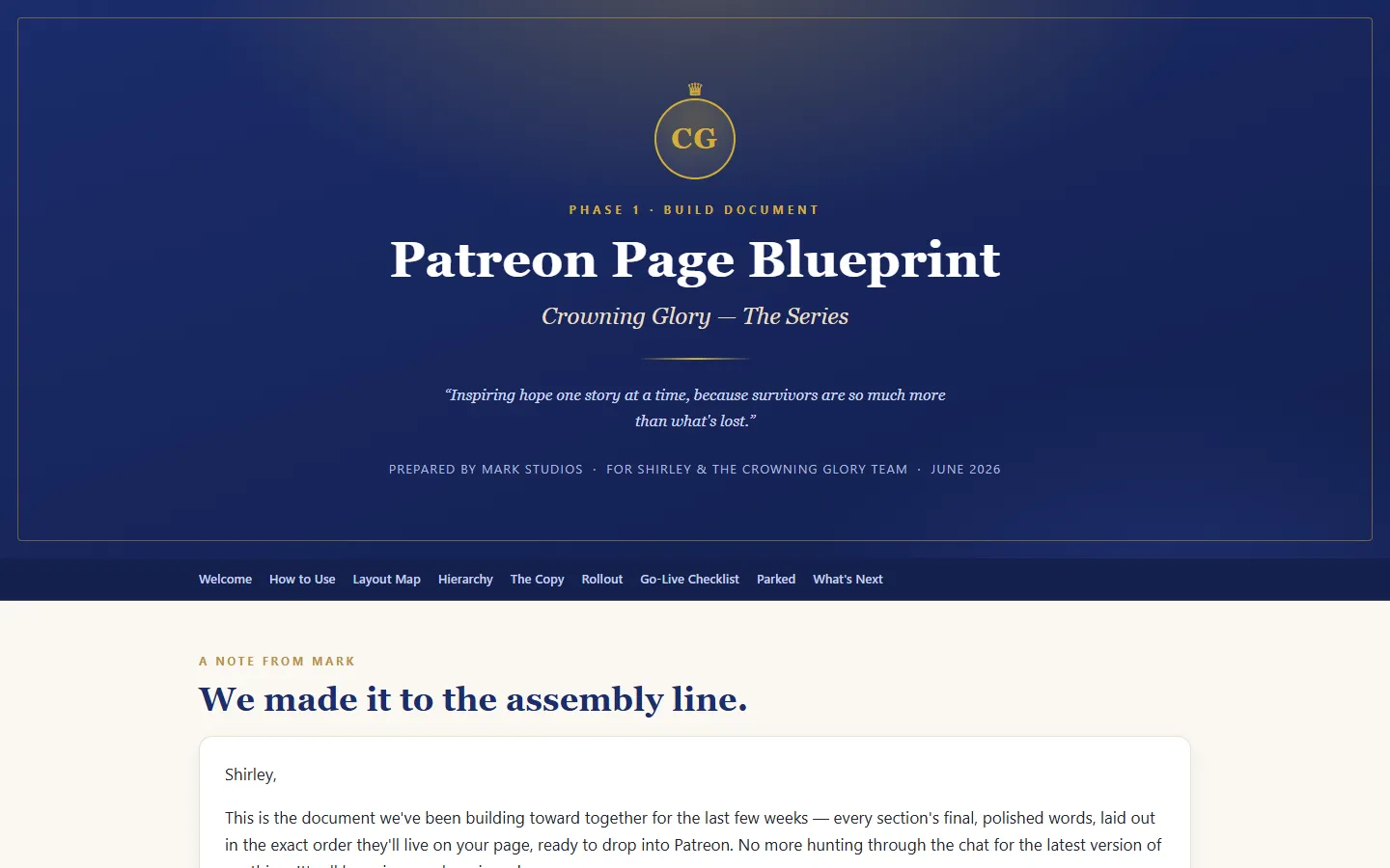 Crowning Glory Blueprint website